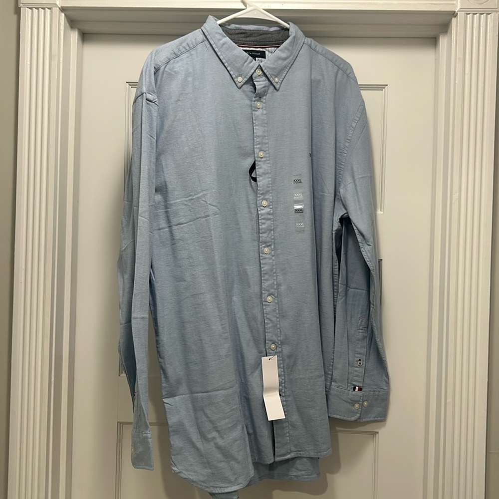 Tommy Hilfiger- Light Blue/White small Pattern Button Down NWT, XXL Slim Fit